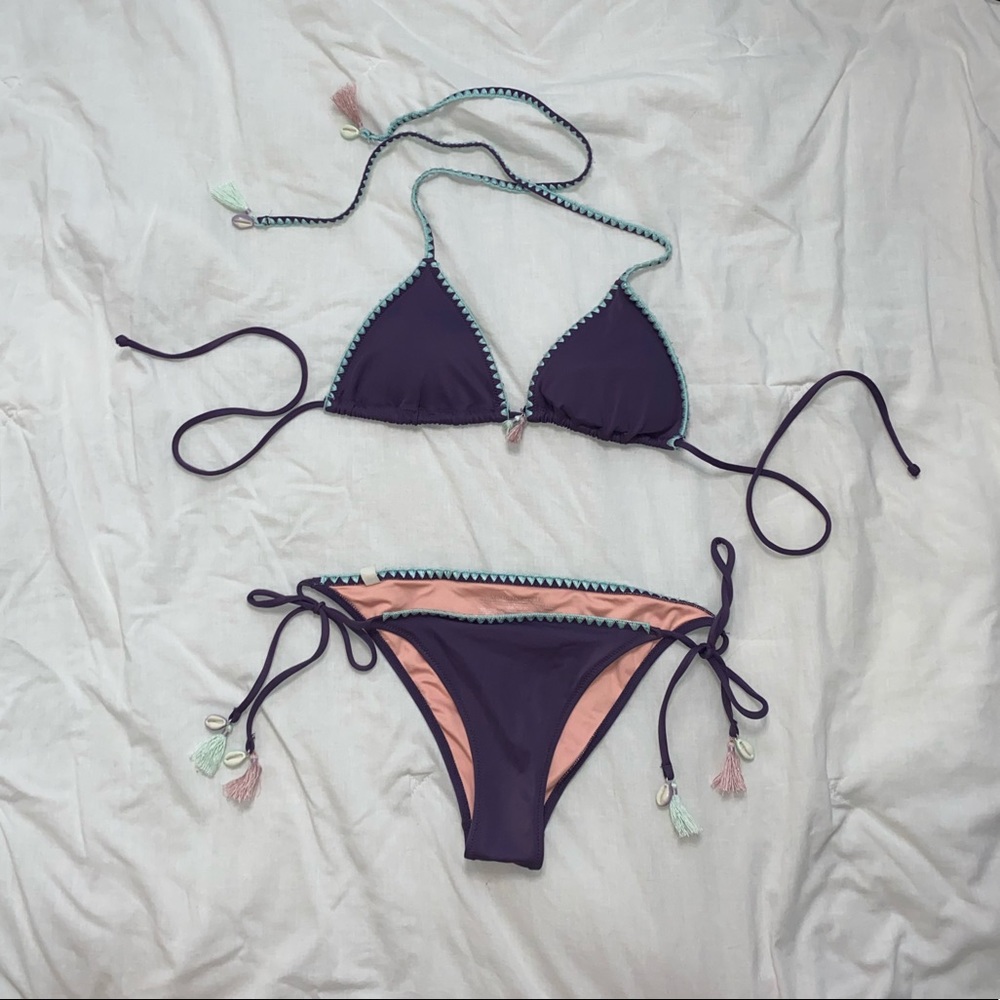 Size small blue and purple string bikini from Victoria’s Secret